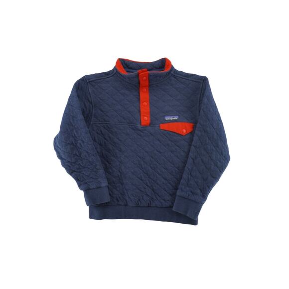 Patagonia Kids Quilted Snap-T Pullover Organic Cotton Blue Red Size M - Picture 1 of 6